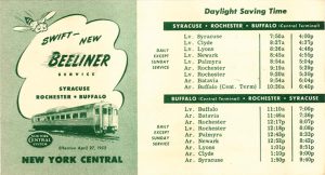 New York Central Beeliner Timetable